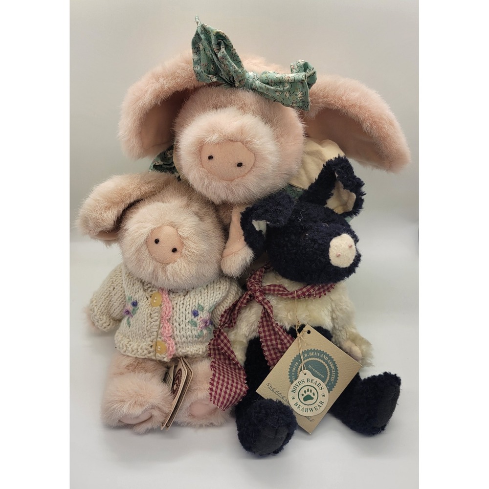 Boyds Bears Plush Pig Lot 3 Trufflesnout Ivy Bloomengrows Sheffield O'Swine Tags